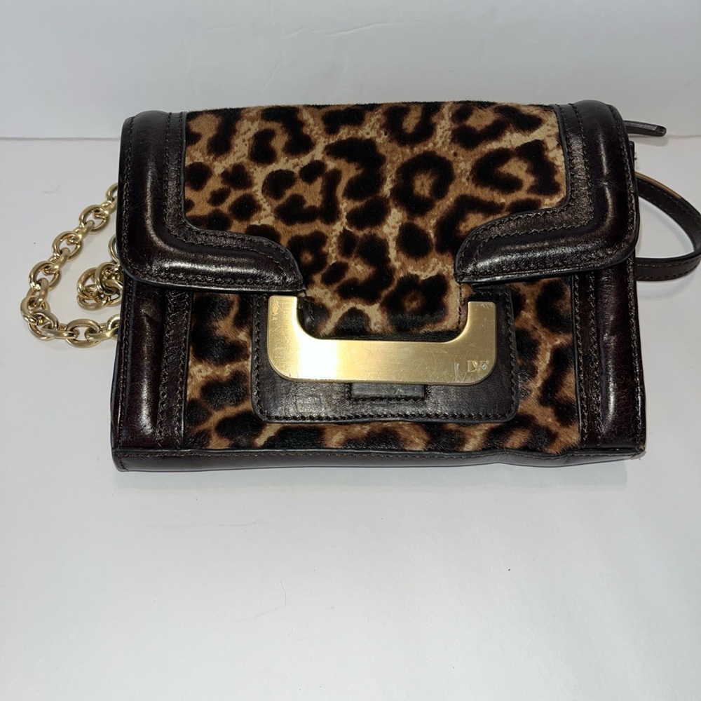 Diane Von Furstenberg Leopard Print Crossbody Bag with Gold Chain